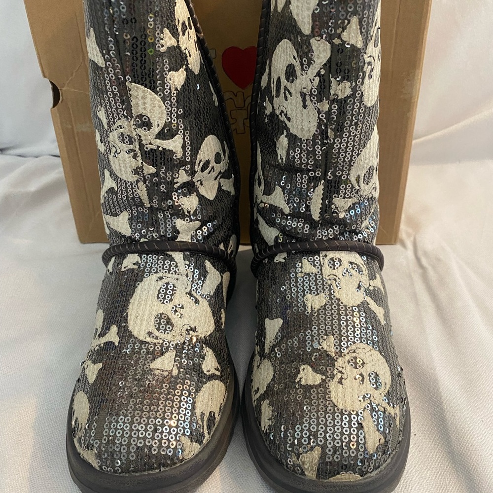 UGG Black and White Sequin Skull Boots